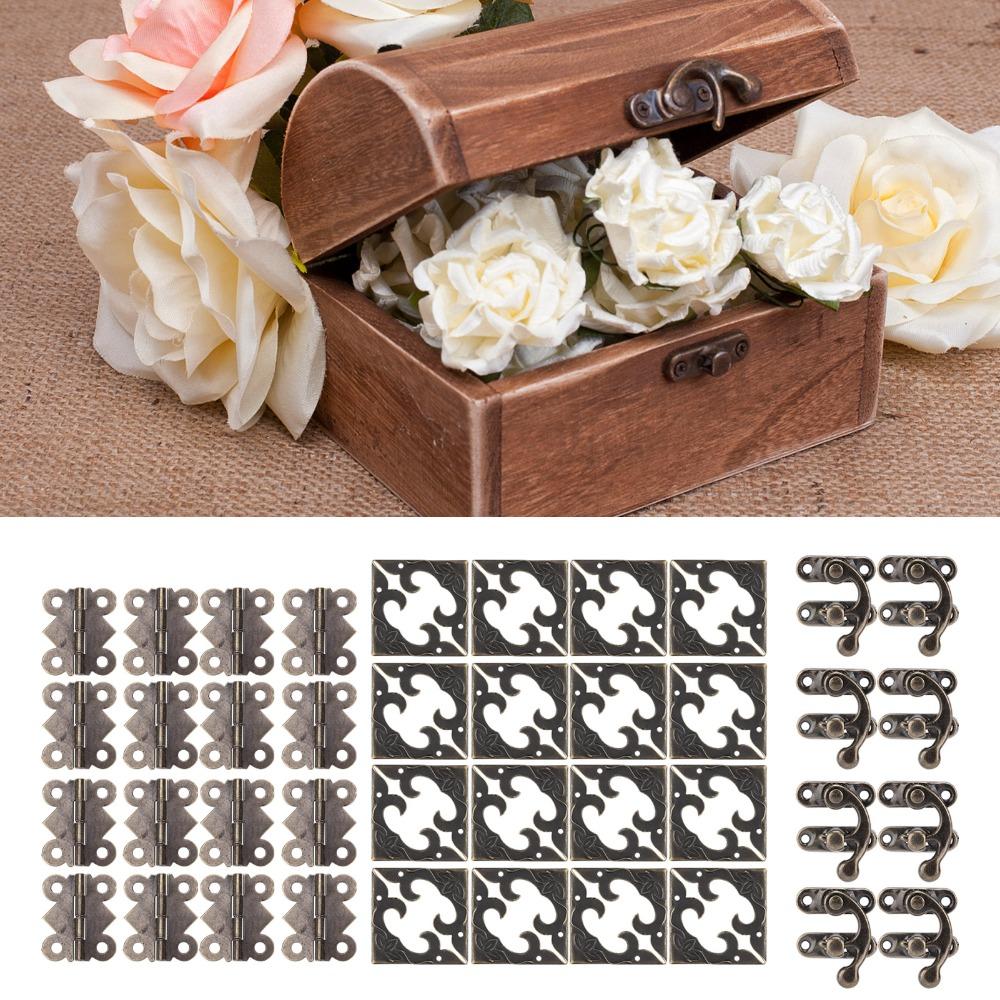46PCS Small Size Retro Buckle Locks Bronze Box Hinges Angle Code Latch Hook Hasp Gift Box