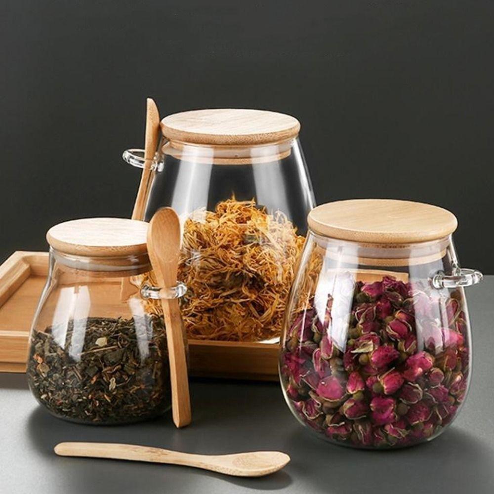 Leak-Proof Glass Storage Jars Wide Mouth Glass Canister Jar Kitchen Canisters Grains