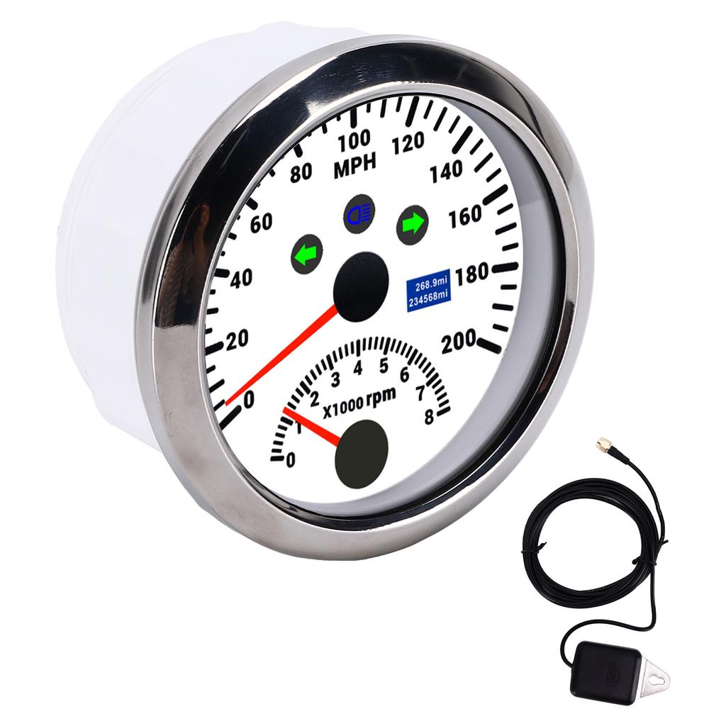 85mm 0‑200MPH GPS Speedometer 0‑8000rpm Tachometer Gauge Overspeed Alarm LCD Red Backlight for Car Boat