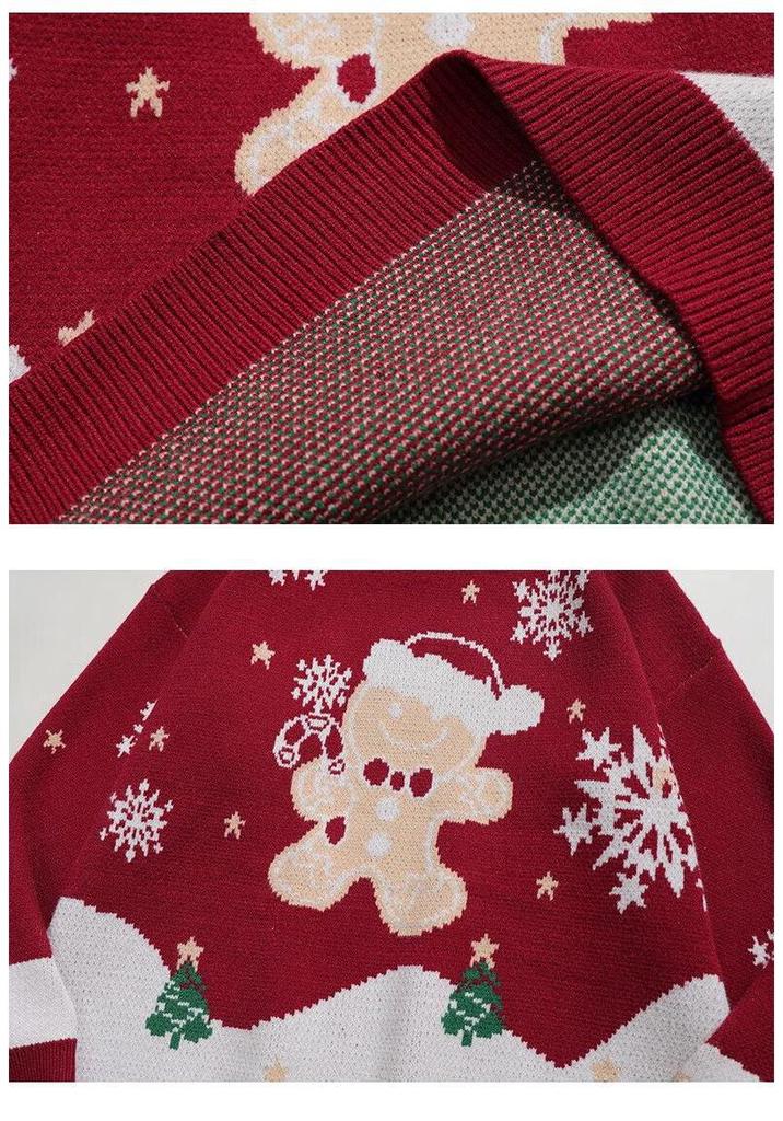2026 European Women's Round Neck Christmas Cartoon Knit Sweater