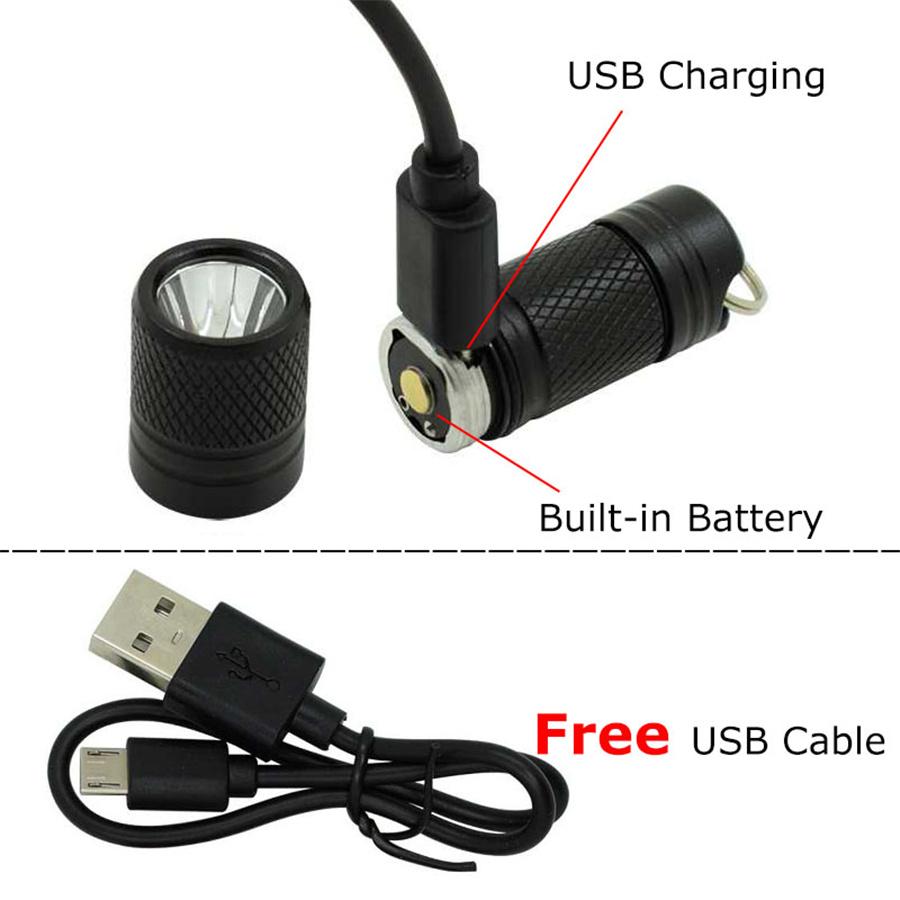 Portable Mini Pocket LED Flashlight USB Rechargeable Waterproof White Light Keychain Torch Super Small Lanterna + 10180 Battery