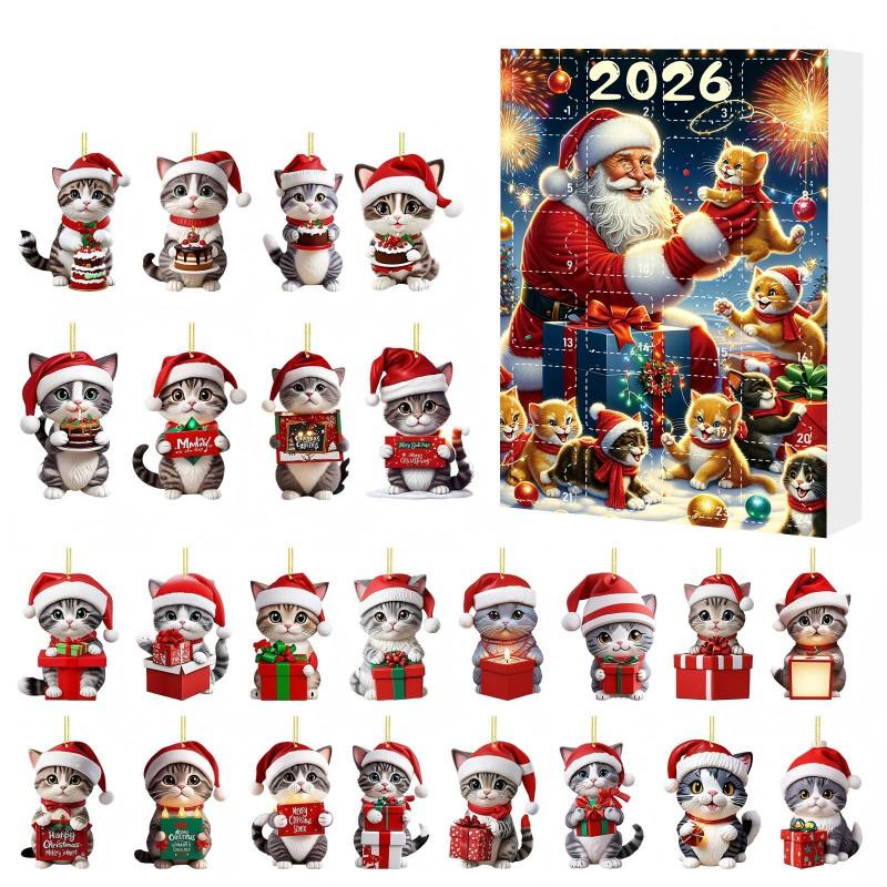 Christmas Countdown Advent Calendar Cat Blind Box Acrylic Ornament Festive Tree Decor