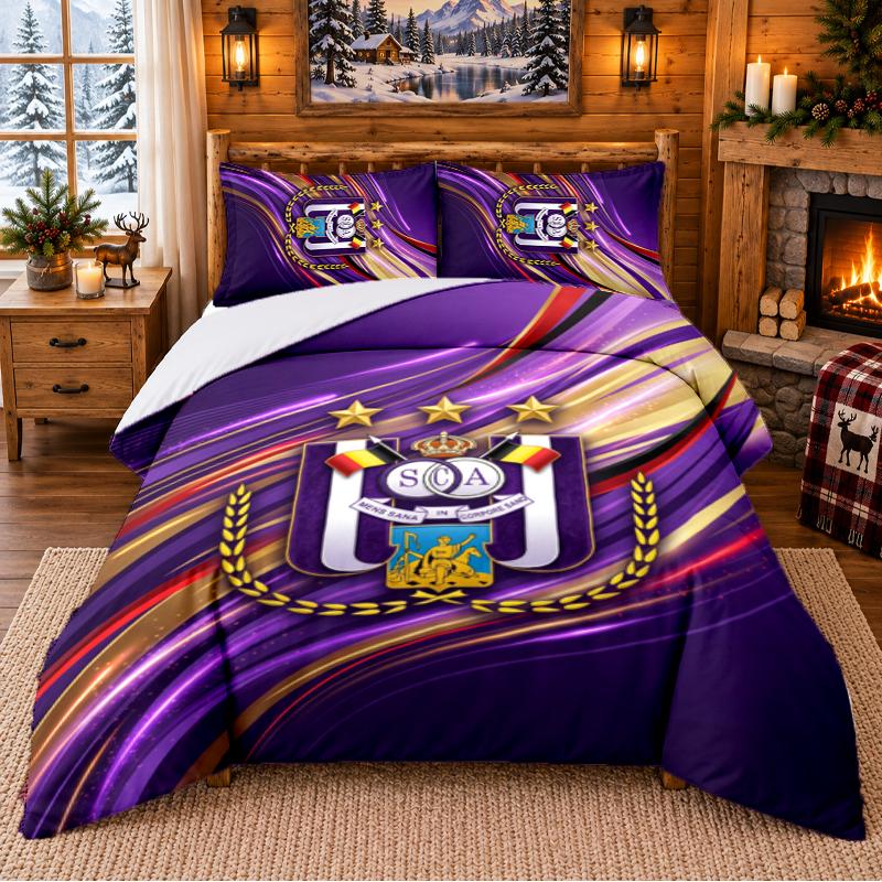 Printed 3Pcs Bedding Set Anderlecht FC Pattern Bed Sheet Pillowcase For Bedroom Decor