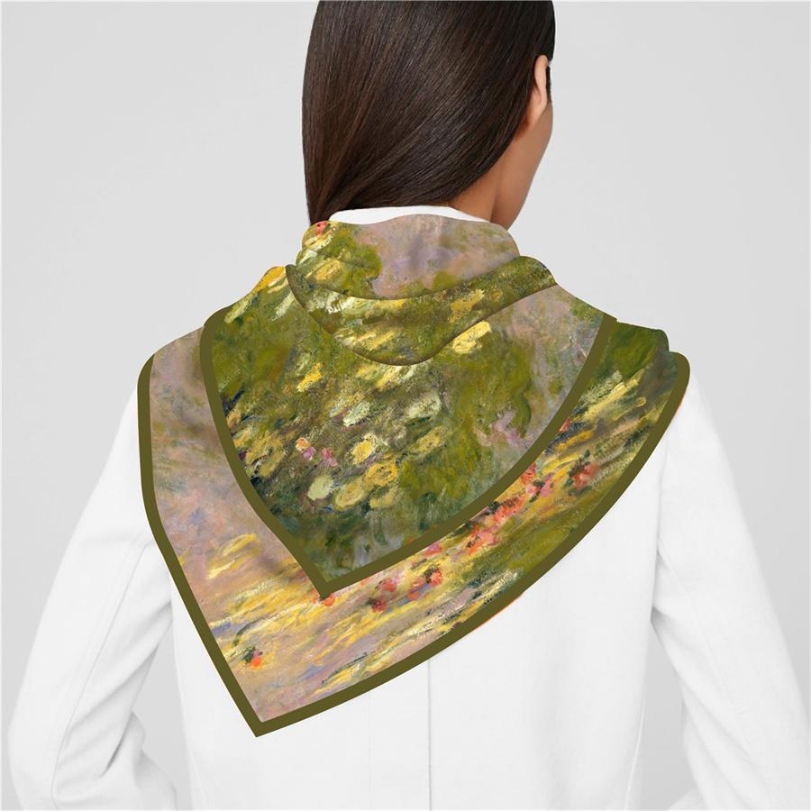 Шелковый платок женский с принтом лотоса, квадратные шарфы, головной платок, эшарп, шелковые фуляры женские, накидки, пляжные шали, бандана, женские хиджабы, 90 см