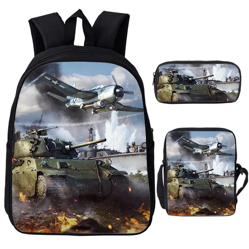 Набор из 3 шт. Игровые Аниме Школьные сумки War Thunder Рюкзаки с принтом Боевые Танки для Школы Подростка Девочек Мальчиков Рюкзак World of Tanks