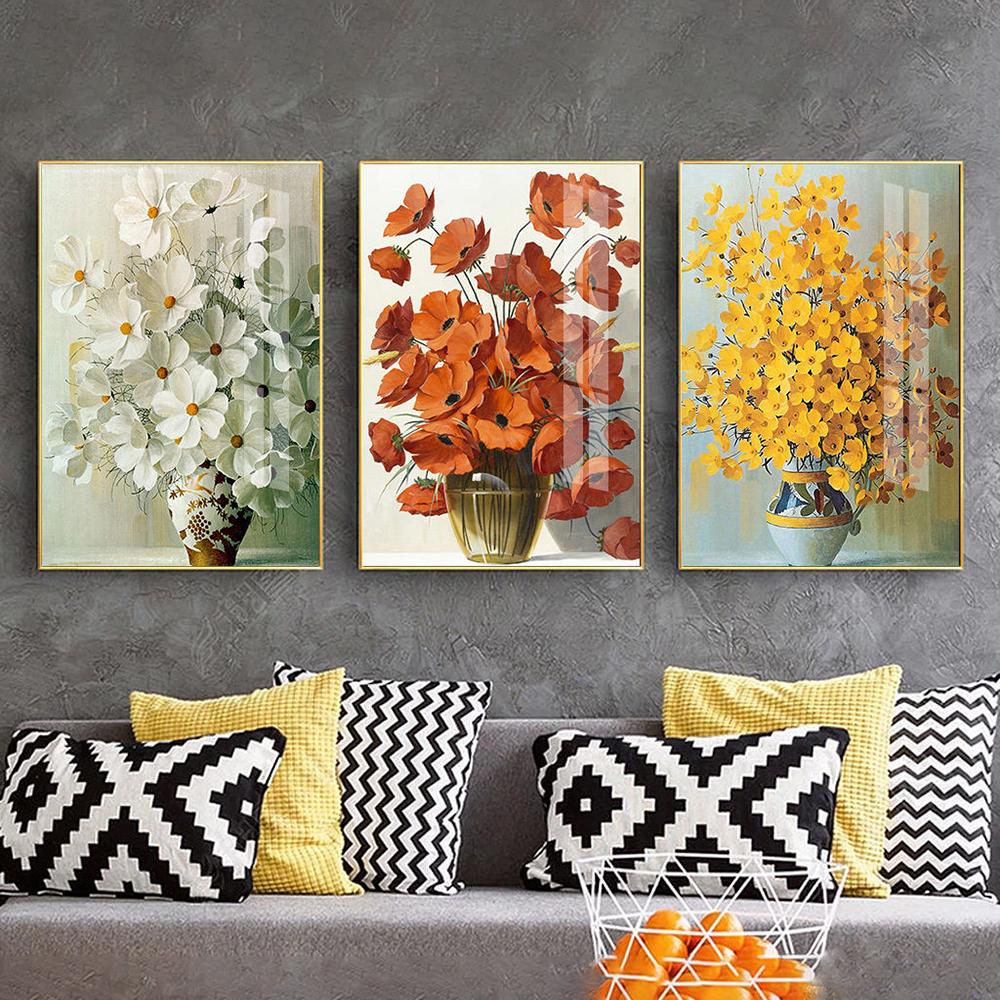 Абстрактные цветы, картина маслом, холст, постеры и принты, красные, желтые, белые картинки для гостиной, домашний декор, настенное искусство Cuadros