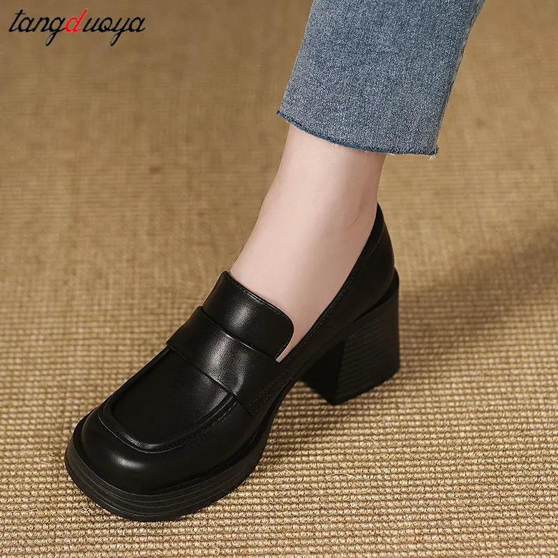 Fashion Shoes Woman 2024 Trend Chunky Loafers Retro Round Toe Mary Janes Shoes Platform Med Heels Oxfords Shoes Lady Vintage Pumps