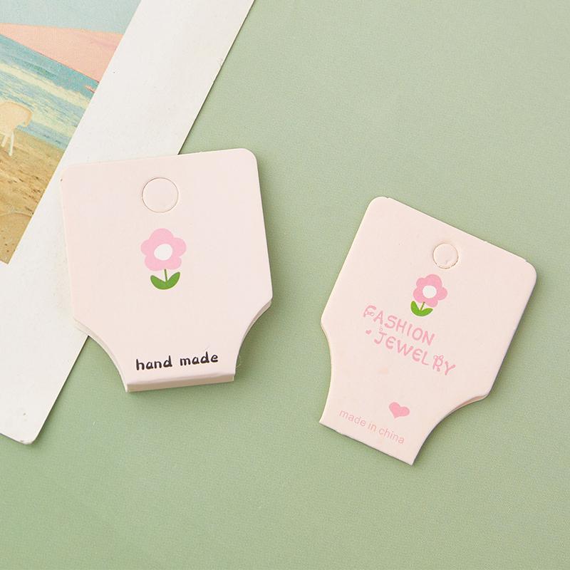 50Pcs Pink Flower Fold Packing Cardboard Display Cards For Handmade Necklace Bracelet Headwear Hairband Retail Hanging Labels