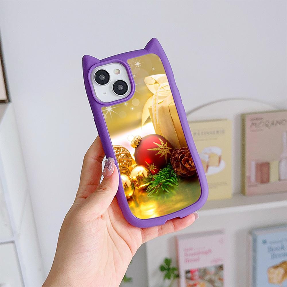 Мягкий чехол для телефона с кошачьими ушками для iPhone 16 15 14 13 12 Pro Max, устойчивый к падениям, прозрачный акриловый чехол NY36, новогодний, рождественский Санта-Клаус, рождественская елка