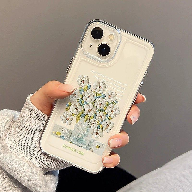 Funda for IPhone 16 15 14 13 12 Pro Max 11 Small Fresh Flowers Dustproof Non-Slip Full Cover Anti Fall Shockproof Transparent