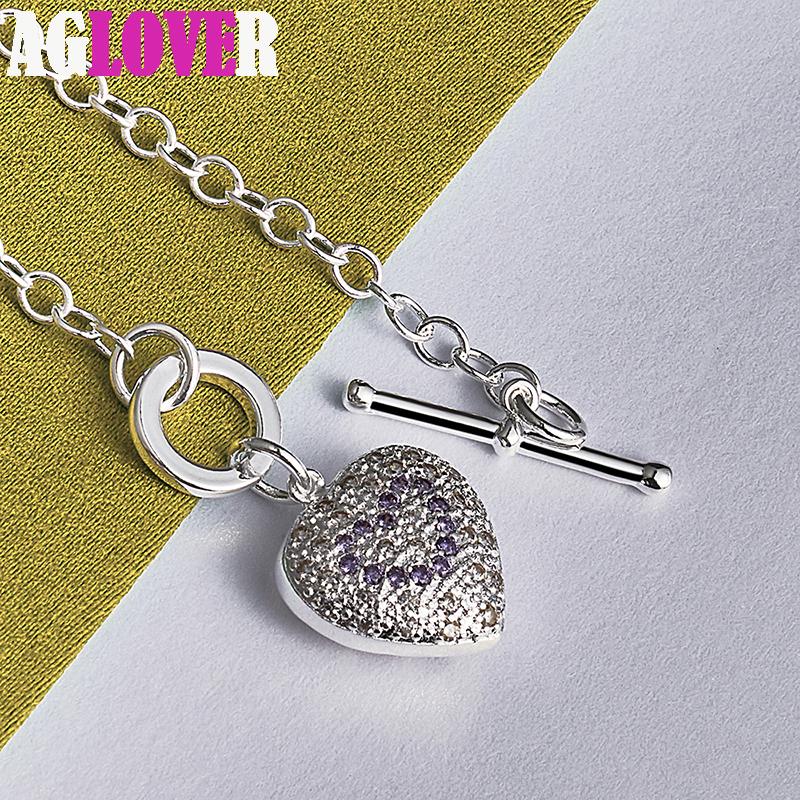 Ювелирные изделия из стерлингового серебра 925 пробы с фиолетовым цирконом AAA в форме сердца