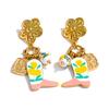Yhpup Stainless Steel Ceramic Flower Shoes Drop Charm Earrings Spring Summer Creative Handmade Jewelry 2026 18K Gold PVD Plated
