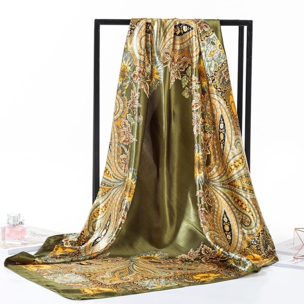 Floral Print Satin Scarf Hijab Soft Head Scarf Elegant Square Silk Scarf Women