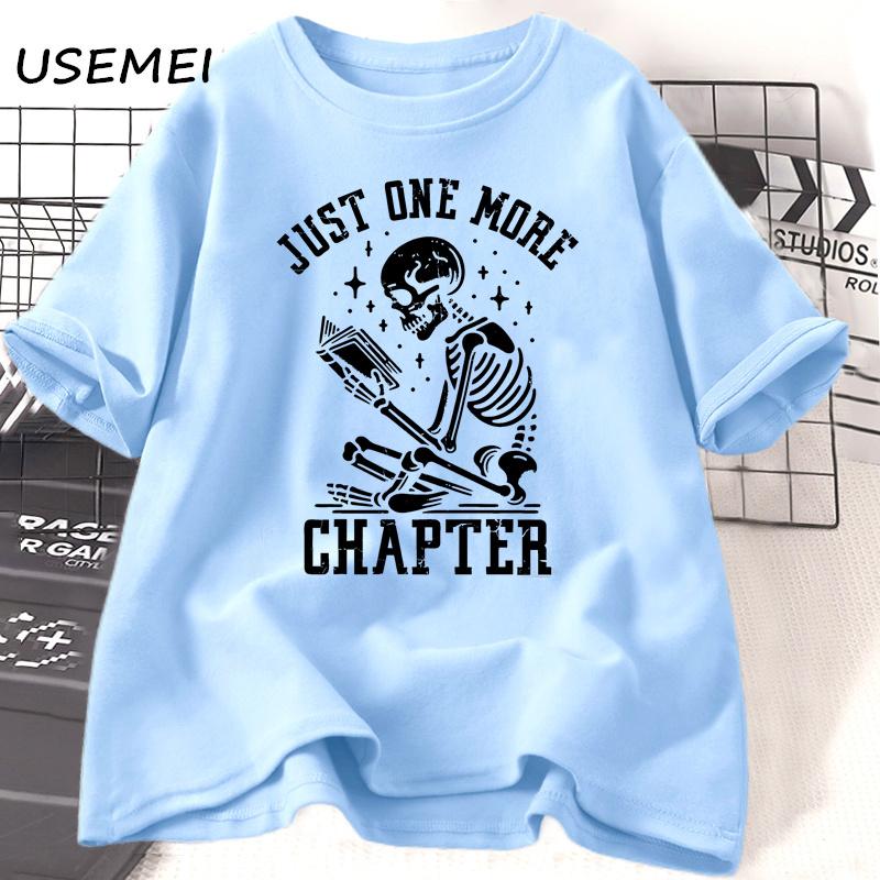 Футболки Just One More Chapter Футболка с забавным черепом и книжным червем Футболка для любителей чтения и учителей Футболка унисекс из хлопка с коротким рукавом