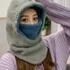 Woolen Mask Japanese Warm Women  Hat Hooded Collar Head Cover Korean Style Beanies Plush Hat