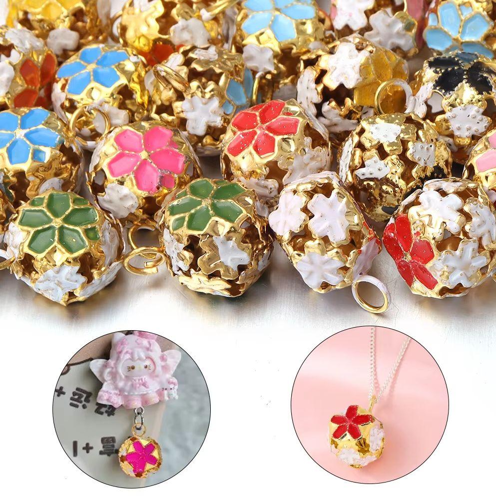 10Pcs/lot 14mm Hollow Enamel Flower Bell Charms Pendants Colorful Jingle Bell For Jewelry Making DIY Bracelet Necklace Keychain