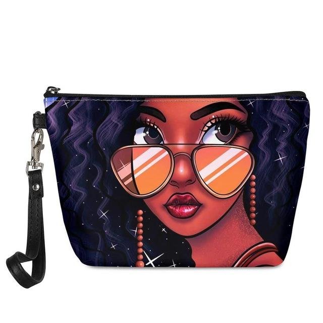 Custom Makeup Bags Afro African Girls Print Cute Cosmetic Bag Beauty Travel Organizer Make up Pouch Suitcase Women Toiletry Bag