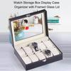 Коробка для хранения часов. Витрина с 10 слотами. Органайзер из настоящего стекла со стеклянной крышкой в ​​рамке. Элегантный контраст.
