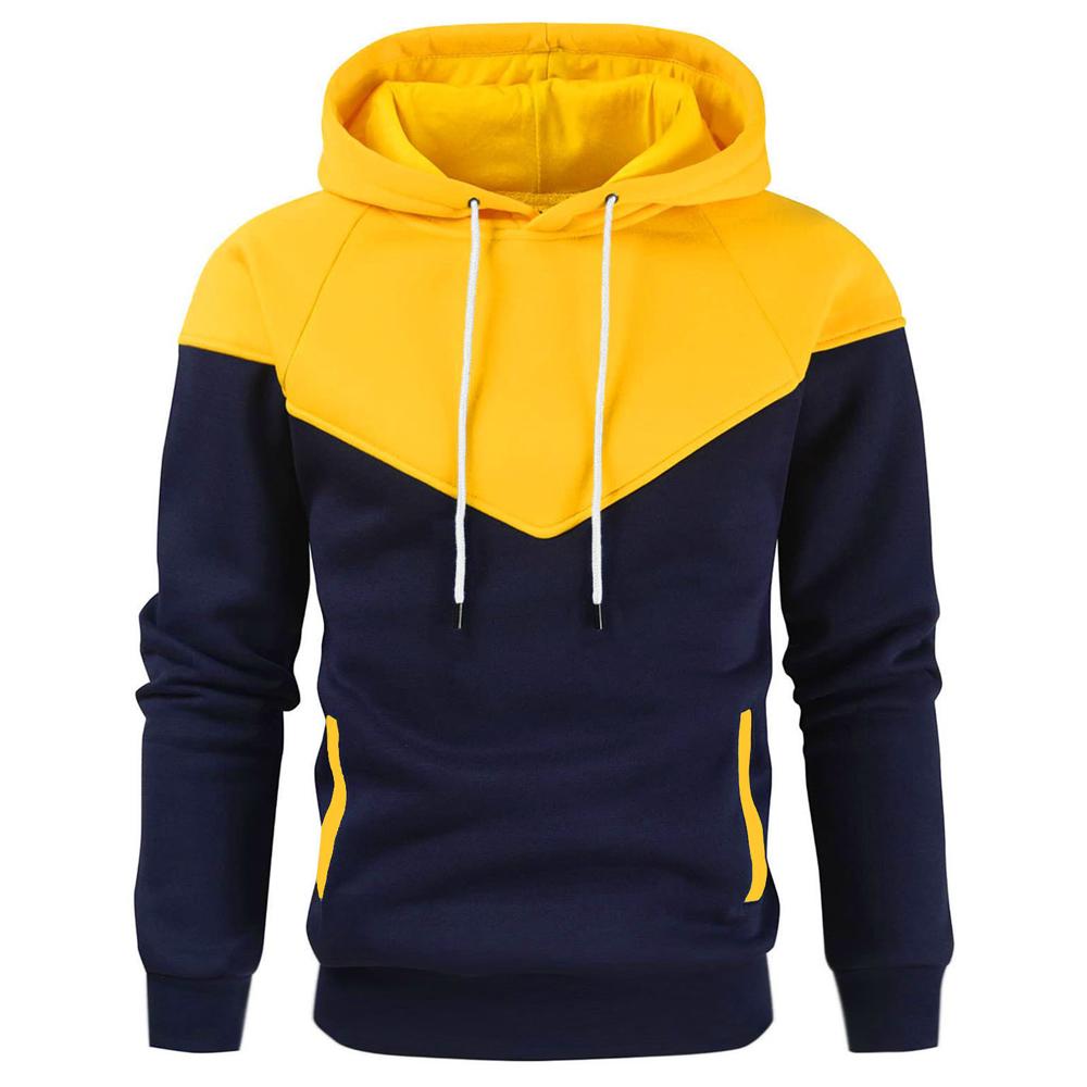 Men's Patchwork Hooded Sweatshirt Hoodies Clothing Casual Loose Fleece Warm Streetwear Male Fashion Autumn Winter Sports Outwear