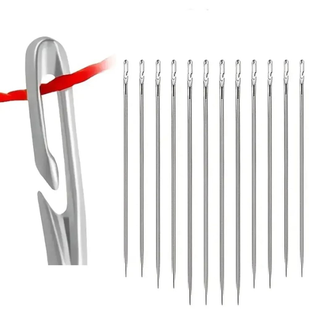 12 шт. Иглы из нержавеющей стали с глухим ушком, иглы для продевания нити с боковым отверстием, ручные инструменты, швейные иглы, для пожилых
