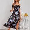 Summer Lady Fashion Off-shoulder Tube Floral Print Elegant Split Long Dress