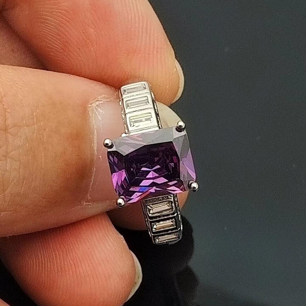 Rectangle Zircon Ring Women'S Inlaid High Carbon Diamond Light Luxury Versatile Niche Design High-Grade Pink Diamond Ring