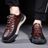 Men's Shoes Trendy Brand High-end Autumn New Hand-scratched Sports Board Shoes Men's Thick-soled Leather Color Matching Casual Shoes Versatile