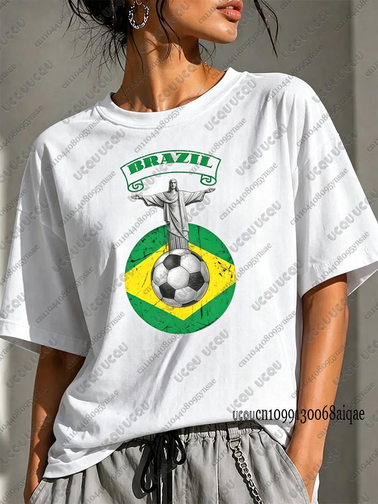 Brazil Classic Jesus Pattern T-shirts For Women Summer Hot Sale Polyester Short Sleeve Tees Breathable Sports Tees Couple Y2K Tops