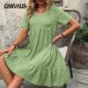 Summer Women's Dress Loose Casual Short Sleeve Corset Fluttering Dresses