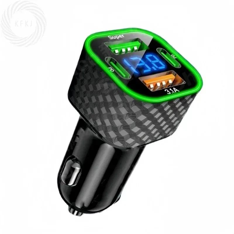 380W USB C Car Phone Charger Dual PD USB Charger With Voltage Display Super Fast Charge Adapter For FCP SCP QC2.0 QC3.0