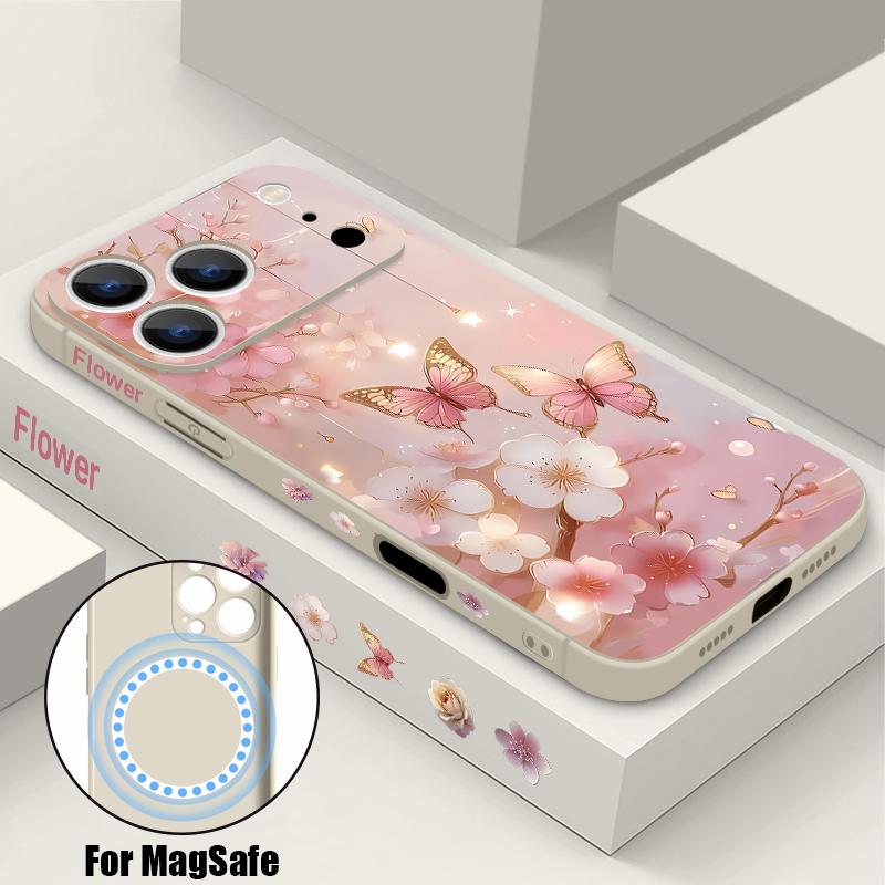 Чехол для iPhone 17 Pro Max 'Мечтающая бабочка', цветочный узор, магнитный, для MagSafe, силиконовая крышка для iPhone 16 Pro Max, Funda iPhone 15 14 13 12 11 16E