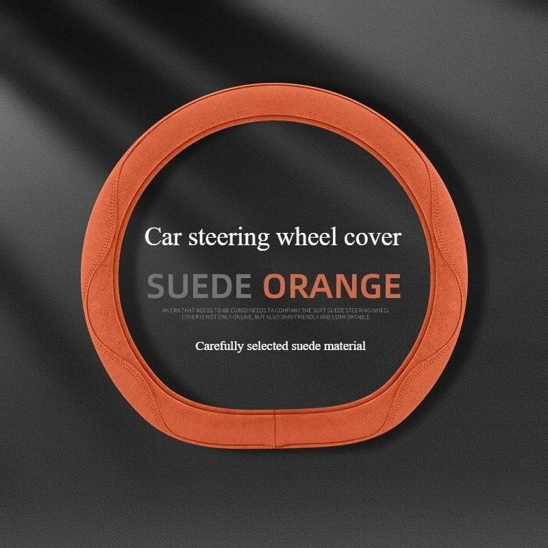 Orange Suede Car Steering Wheel Cover for All Season Sweat Absorbing Anti Slip Wear-resistant Breathable Car Steering Covers