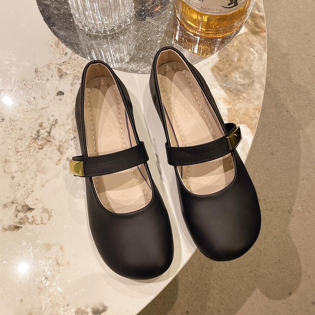 Корейская версия весенне-осенней новой феи одиночные туфли с круглым носком 2025 года, туфли бабушки, женские туфли Мэри Джейн с мягкой подошвой и толстым каблуком, женские туфли l