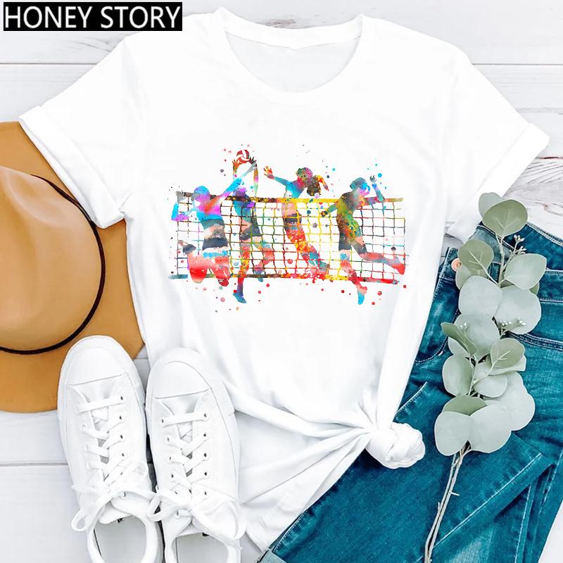 Watercolor Dance Gymnastics Print round Neck Casual T-shirt Short Sleeve Creative Fashion Summer Polyester Blend polyester fabri