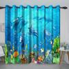 Cute Cartoon Dolphin Curtains Grommet Light Filtering Window Print Pattern Sea Animal Theme Curtain Bedroom Living Room 2 Panels