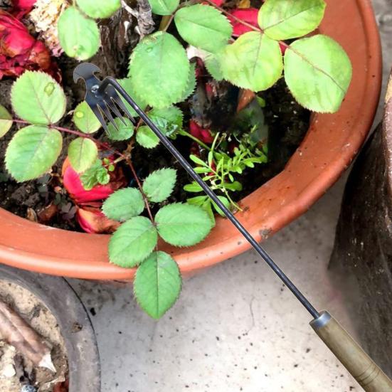 Инструмент для прополки сада, 4-зубчатый съемник для сорняков с длинной ручкой, металлический ручной инструмент для прополки, легкое удаление, уход за газоном, товары для дома