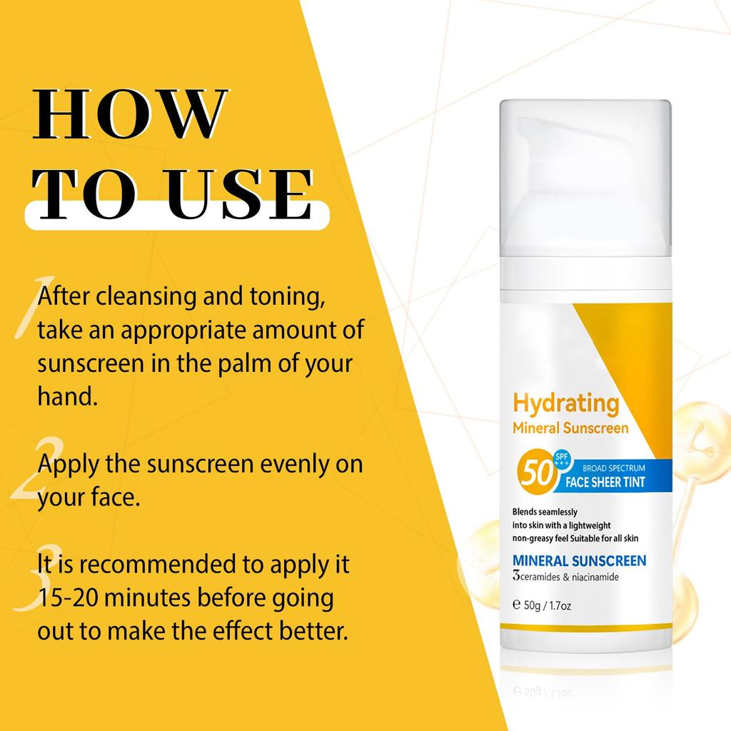Unscented Facial Sunscreen Quickdrying And Transparent No Residue Longlasting Moisturizing Protective Nonirritating Nonclogging Pores50ML