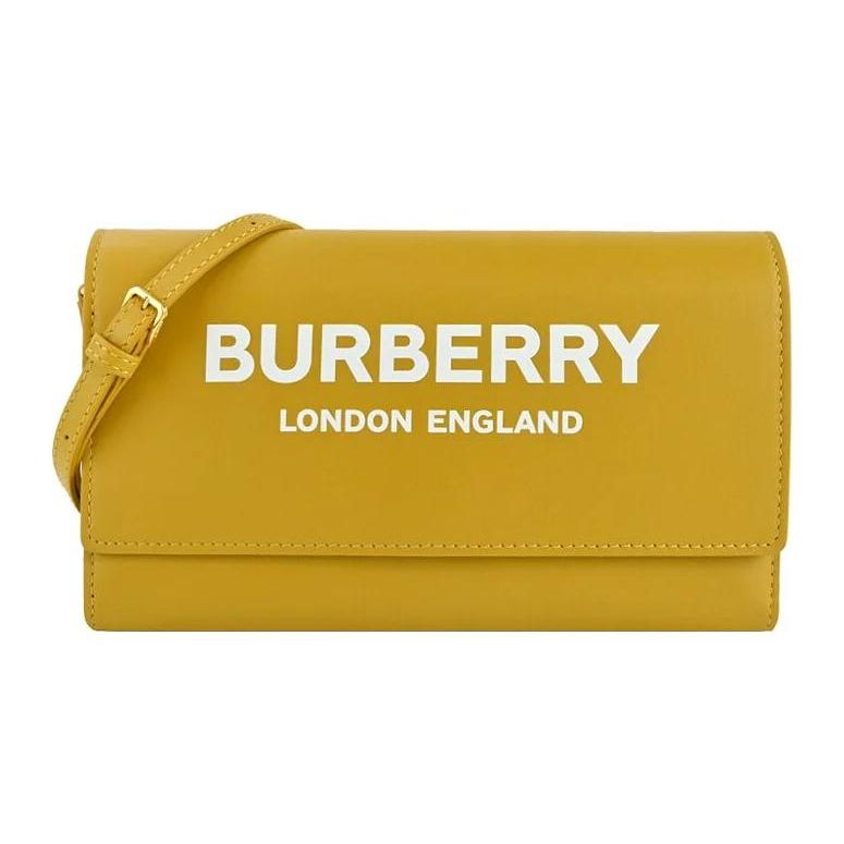Burberry Logo Print Leather Crossbody Wallet Bag Mustard Yellow Gold Hardware Fashion Daily Use 80463081