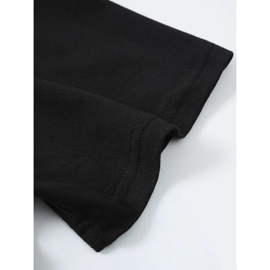 Men's Summer Casual Loose Size 100% Cotton Letter Print Round Neck Short Sleeve T-shirt Top