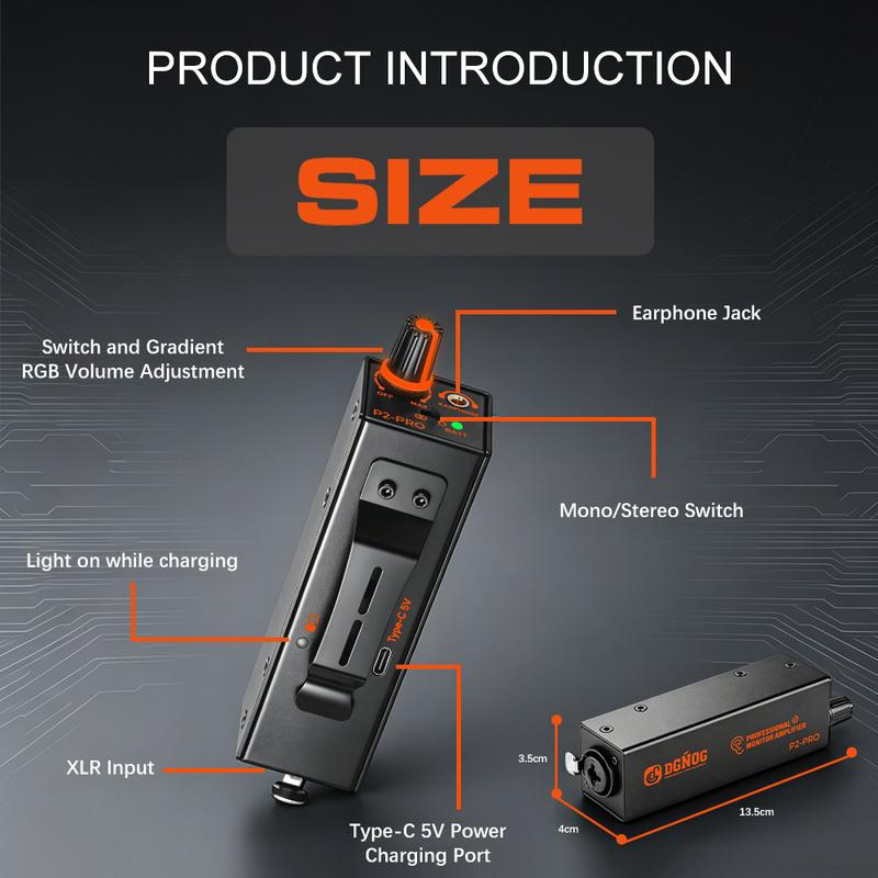 In-Ear Monitor Amplifier Rechargeable Personal IEM Amplifier XLR/TRS Input 3.5mm Output Stereo for Studio Use DGNOG P2 PRO
