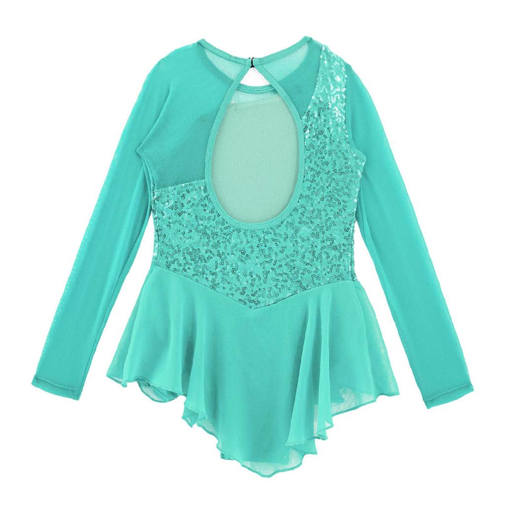 Детское платье для фигурного катания на коньках с длинными рукавами и блестками на спине, гимнастическое трико для балета и танцев