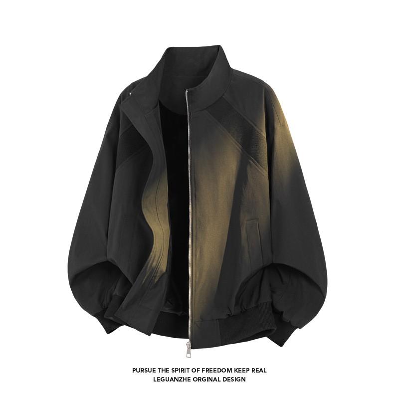 Mens Oversized Stand Collar Bomber Jacket Purple Black Gray Casual Outerwear Fall Winter