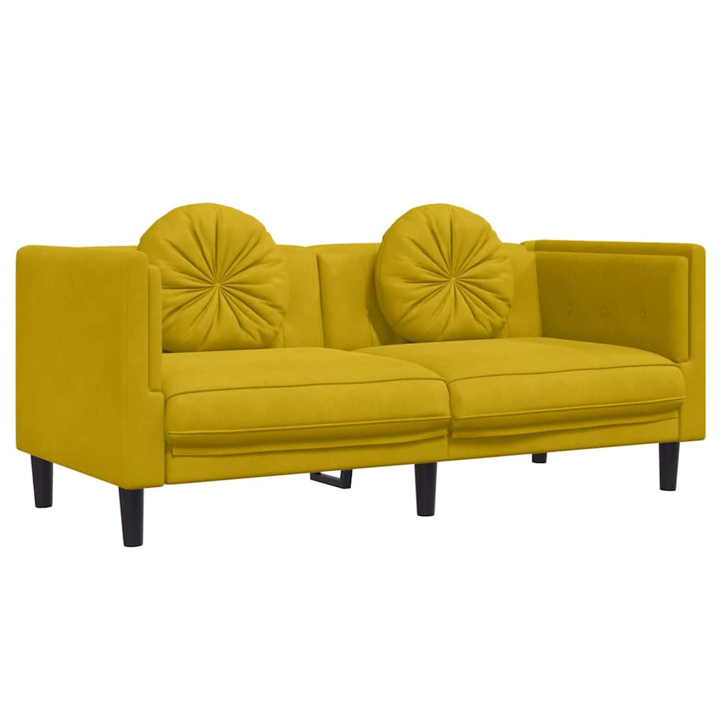 3 Piece Sofa Set with Cushions Yellow Velvet
