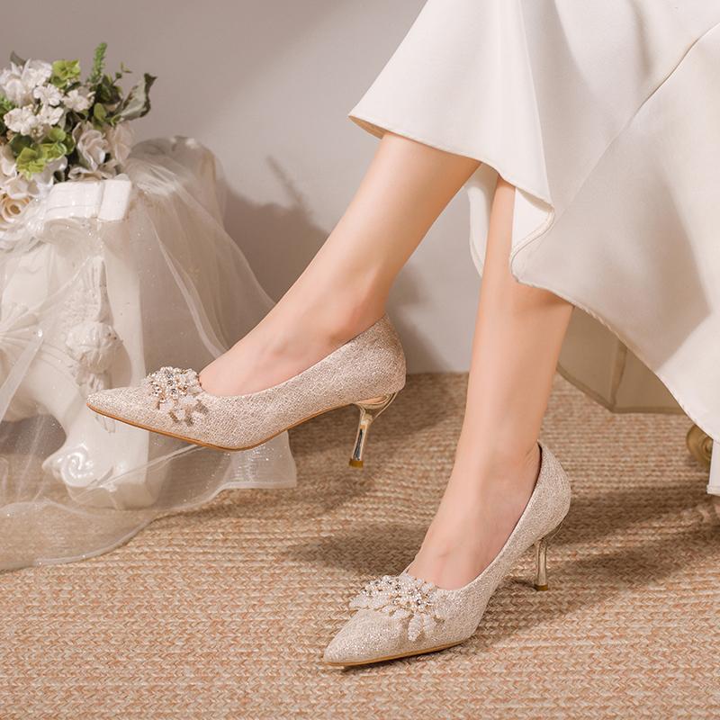 Fashion Elegant Pointed Thin Heel Suede High Heels Wedding Banquet Wedding Shoes Bridesmaid Shoes 2025 New High Heels Women's Shoes