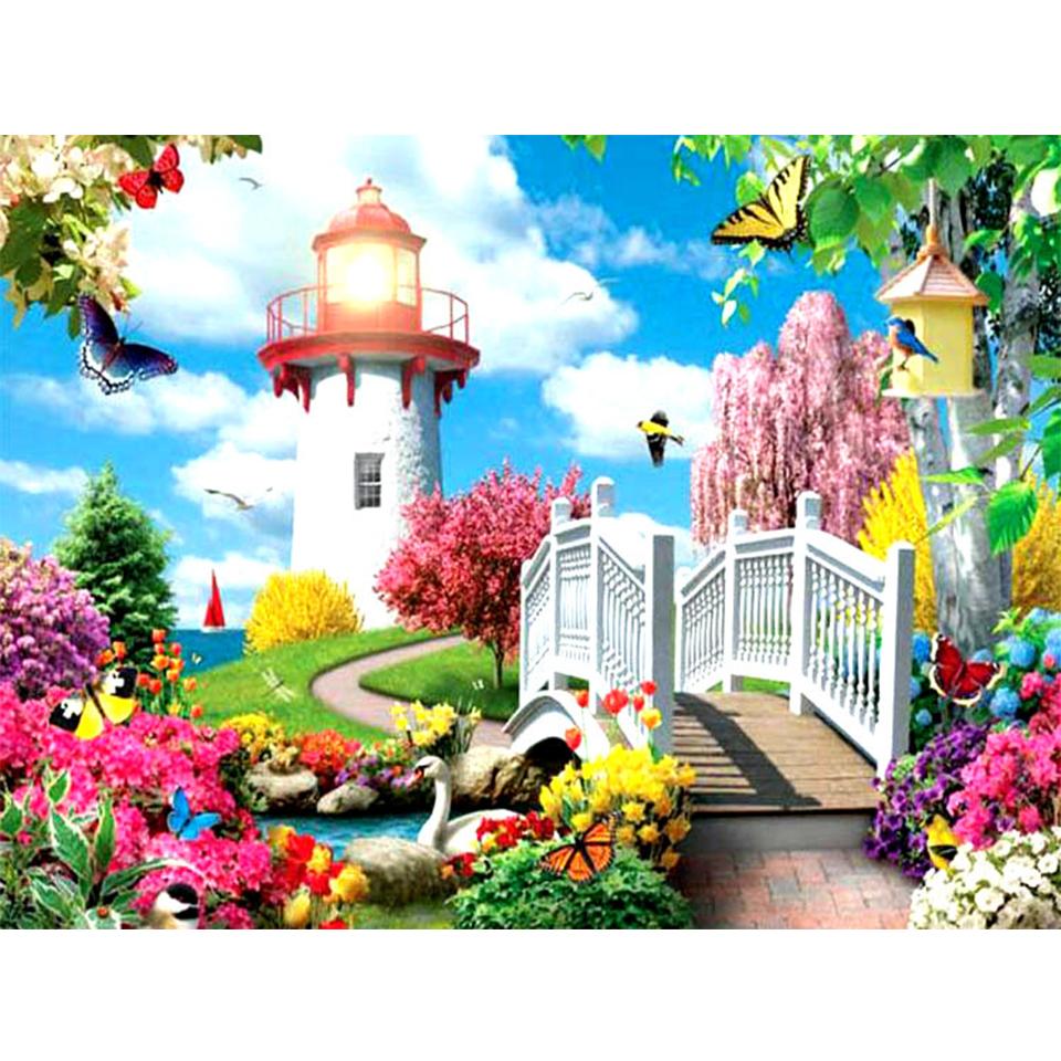 5D DIY алмазная живопись пейзаж замок полный круглый горный хрусталь вышивка крестиком комплект мозаика картина украшение дома подарок