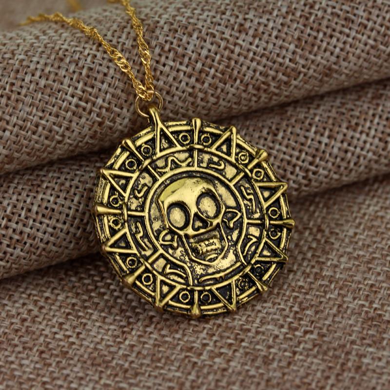 Pirates Of The Caribbean Necklace For Men With Gold Finish And Skull Charm Suitable For Gifts