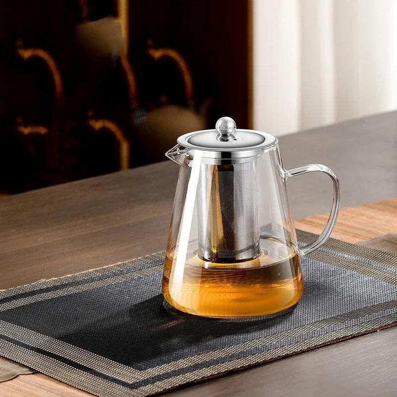 Large Capacity High Borosilicate Heat Resistant Glass Teapot with Stainless Steel Tea Strainer Infusers Jug Home Glass Teaware