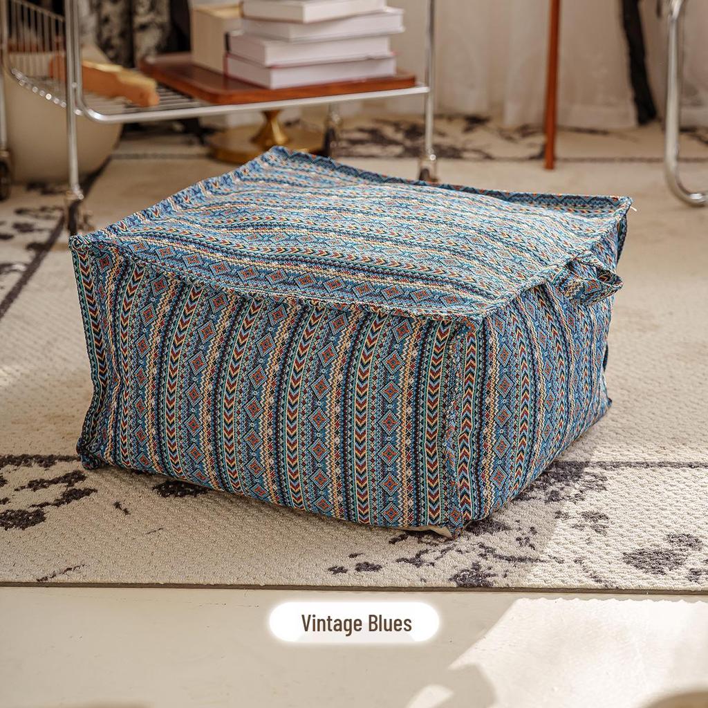 Nordic Oil Painting-Style Futon Cushion: Retro Light Luxury for Living Room Floor or Seat.