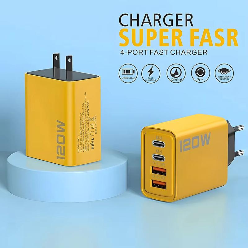 120 Вт быстрое зарядное устройство Type-C Quick Charge 3.0 USB-адаптер для зарядного устройства 2PD 4 порта быстрая зарядка вилка EU/US для Xiaomi iPhone 16