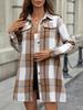 European American Plaid Long-Sleeve Dress with Tie Waist A-Line Skirt for Autumn/Winter Commuting.